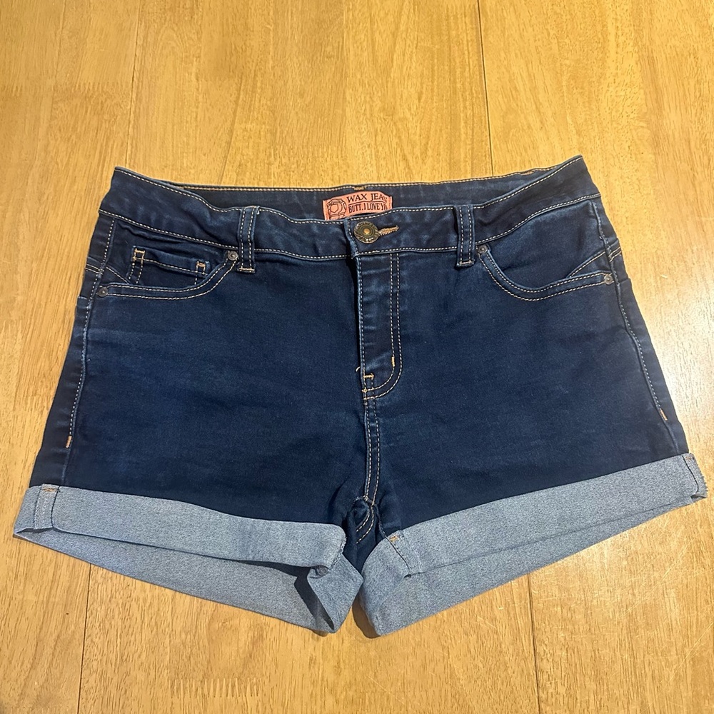Wax Jean Butt I Love You Dark Wash Cuffed Jean Shorts Juniors Size Large
